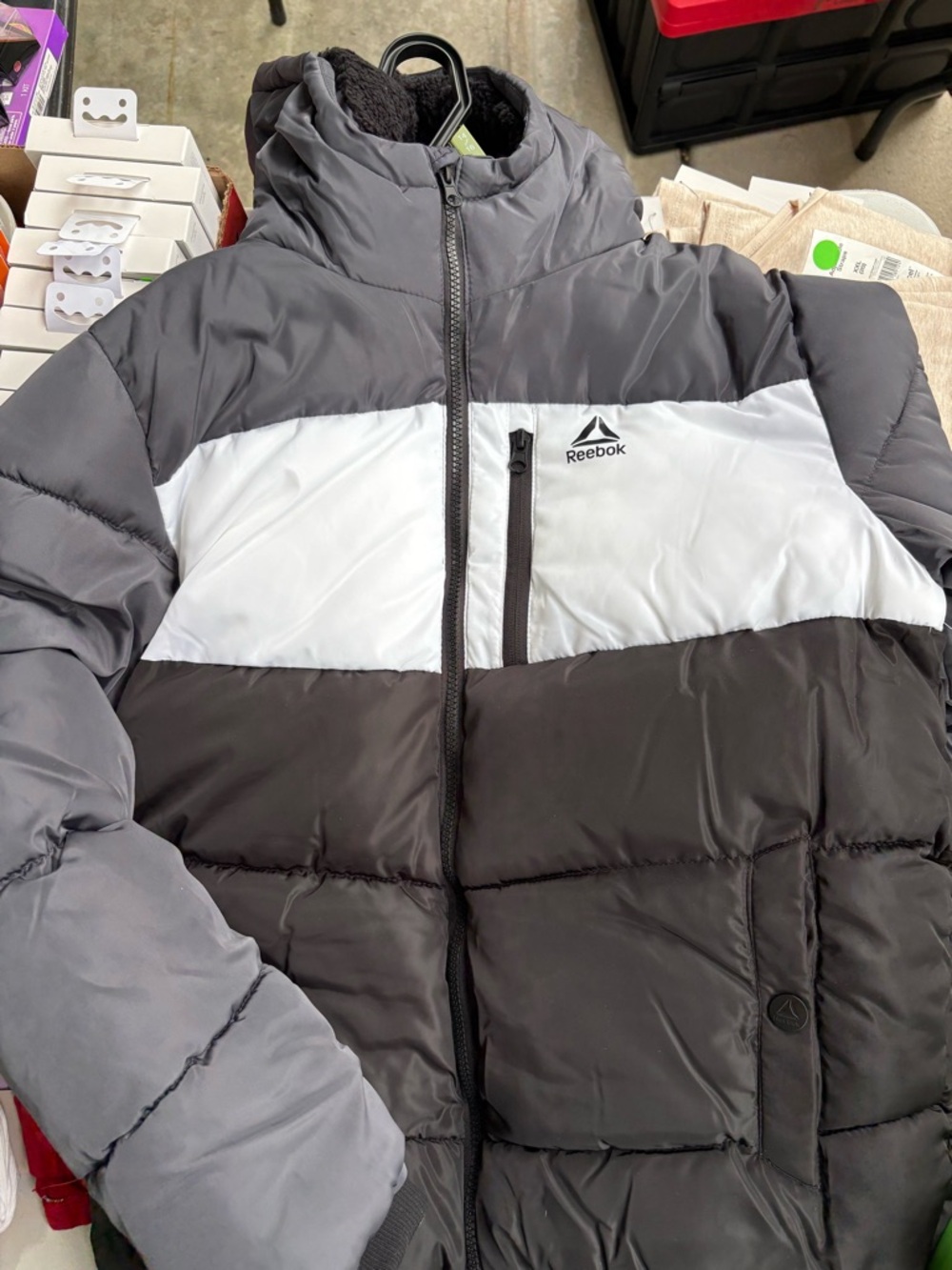 Reebok Black and White Faux-Fur Puffer Jacket